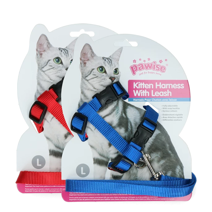 Pawise Kitten Harness Leash-Red/Blue